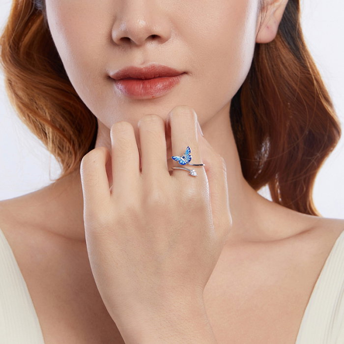 Inel argint reglabil cu fluturas albastru [11]