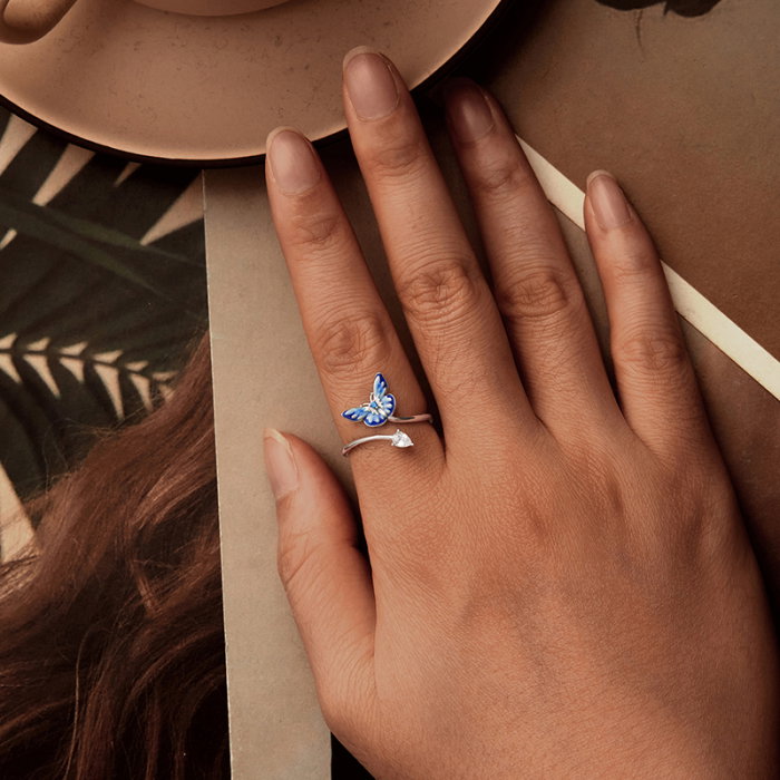 Inel argint reglabil cu fluturas albastru [8]