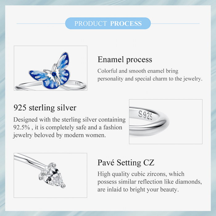 Inel argint reglabil cu fluturas albastru [15]