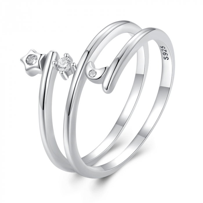 Inel argint inel spiralat cu luna si luceafar [4]