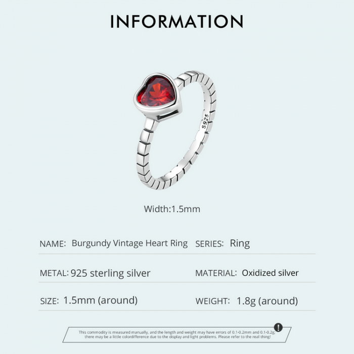 Inel argint  inima de burgundy [9]