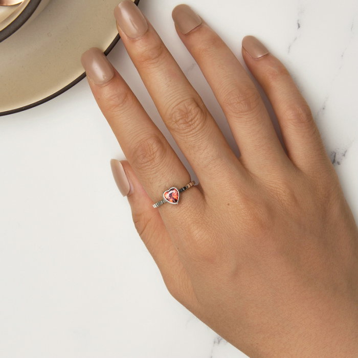 Inel argint  inima de burgundy [6]