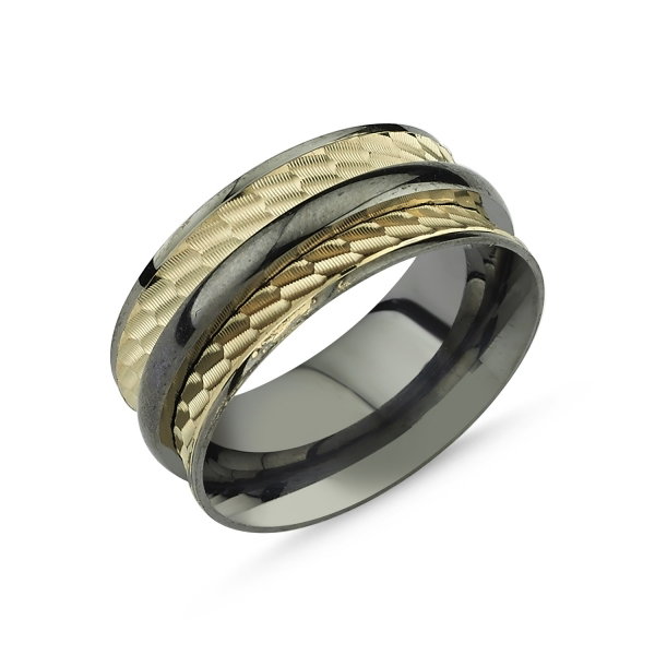 Inel argint lat placat cu rodiu negru, cu doua benzi placate cu aur [1]