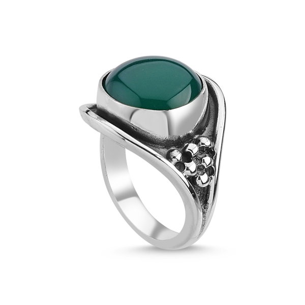 Inel argint reglabil  lucrat manual cu agat verde [1]