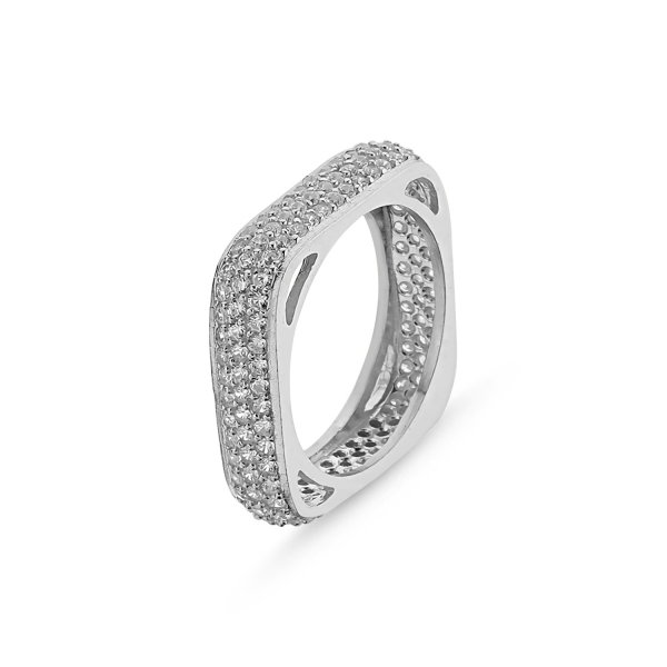 Inel argint patrat placat cu rodiu, cu 3 randuri de zirconii - Eternity [1]