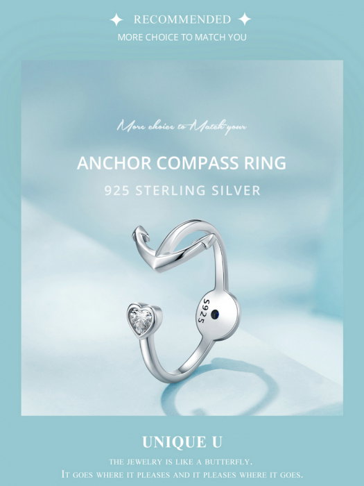 Inel argint reglabil busola si ancora [25]