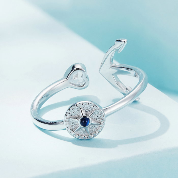 Inel argint reglabil busola si ancora [9]