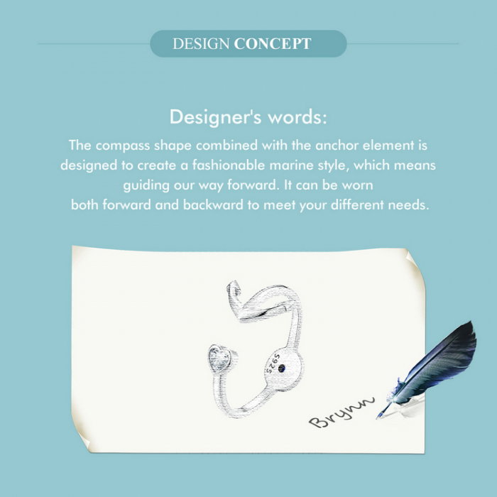 Inel argint reglabil busola si ancora [14]