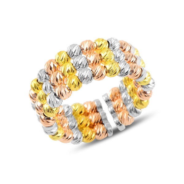 Inel argint reglabil cu 3 randuri de margele taiate tip diamant, placat cu rodiu [1]