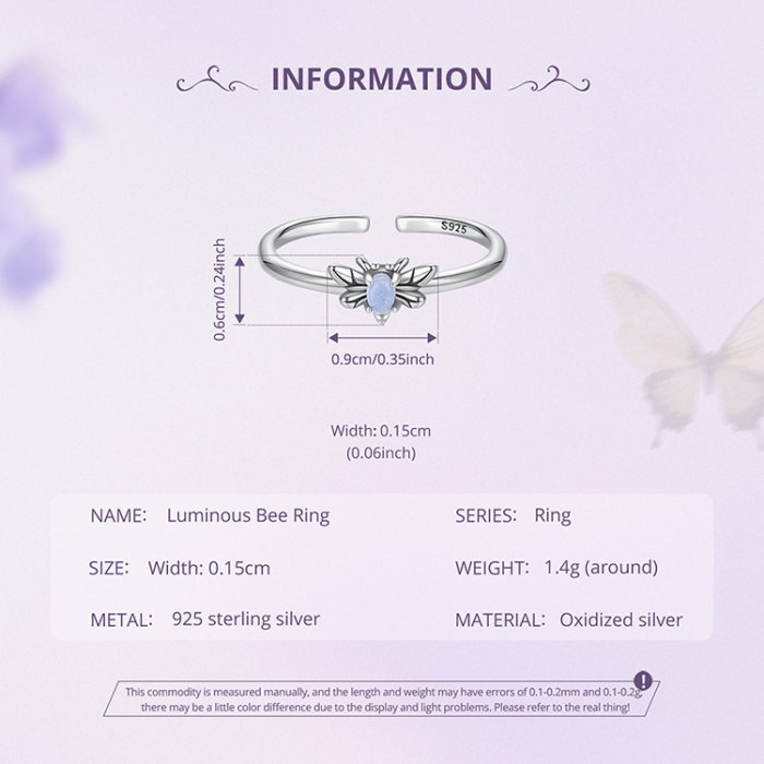 Inel argint reglabil cu albinuta fosforescenta [15]