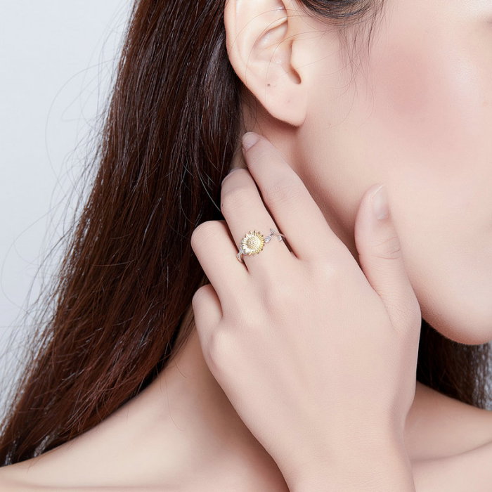 Inel argint reglabil cu floarea soarelui [6]