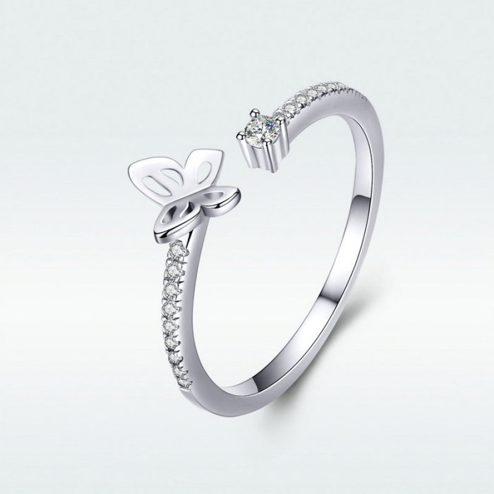 Inel argint reglabil cu fluturas placat cu rodiu [8]