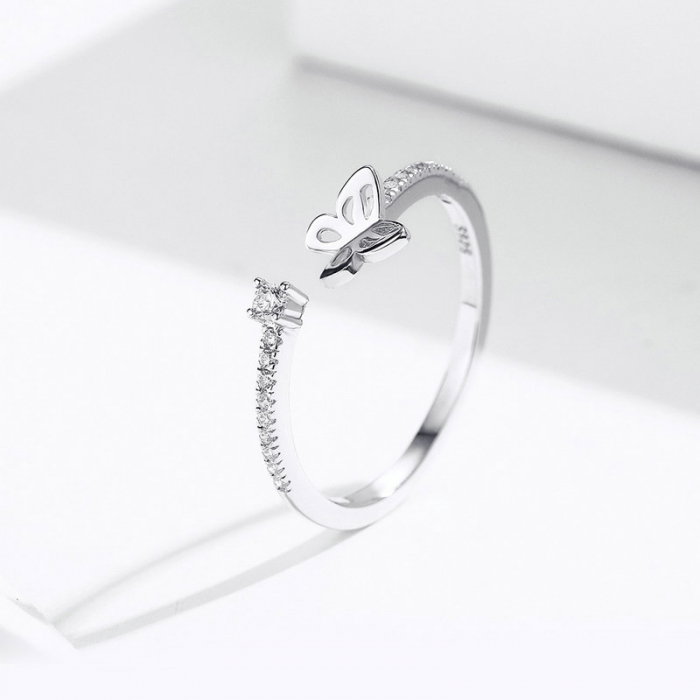 Inel argint reglabil cu fluturas placat cu rodiu [3]