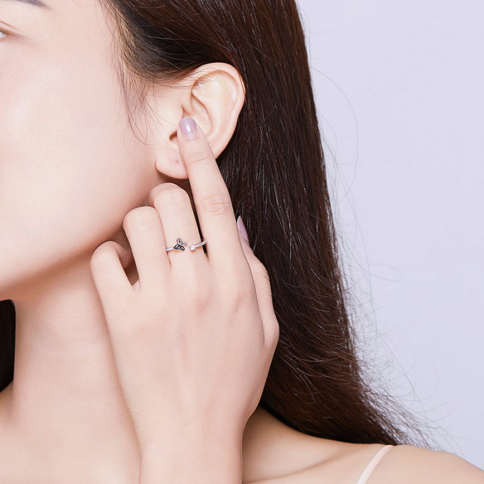 Inel argint reglabil cu fluturas placat cu rodiu [4]