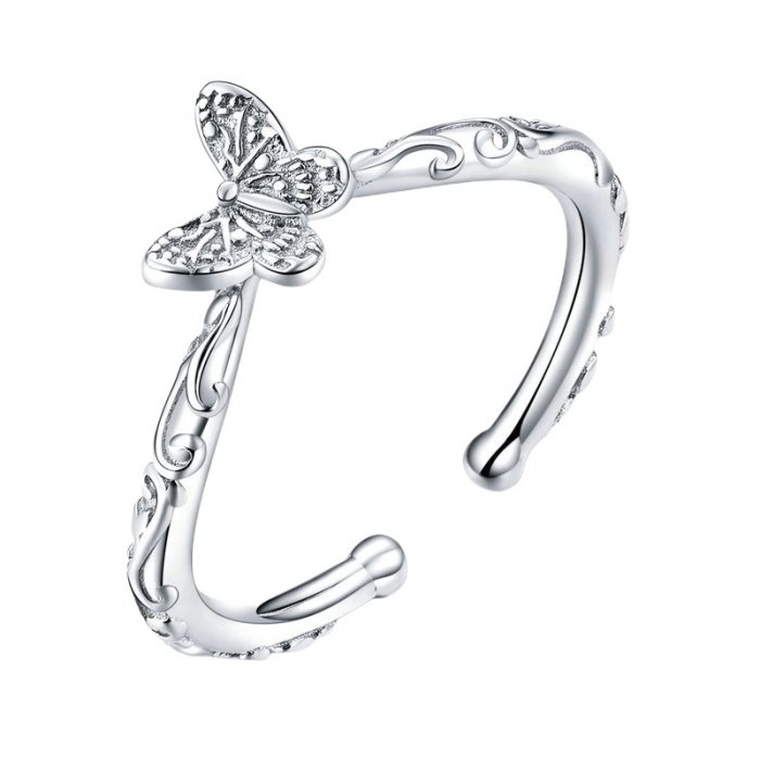 Inel argint reglabil cu fluturas placat cu rodiu [1]