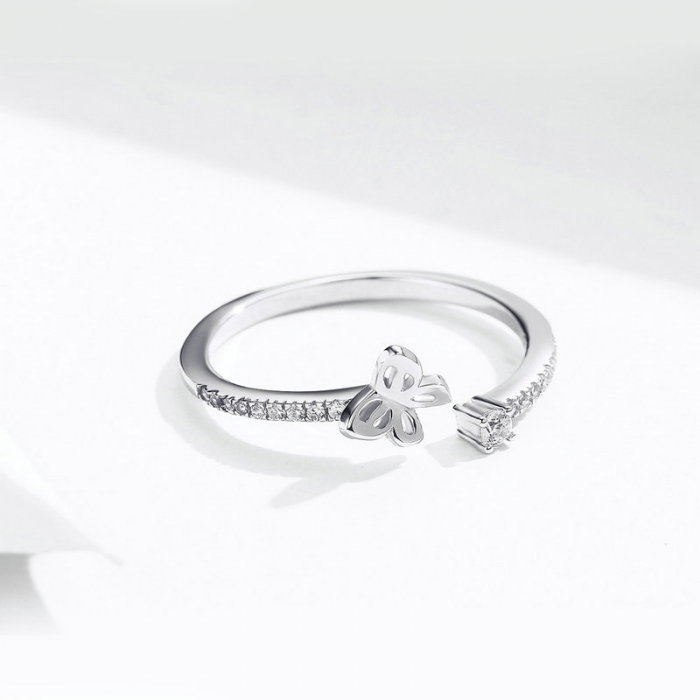 Inel argint reglabil cu fluturas placat cu rodiu [6]