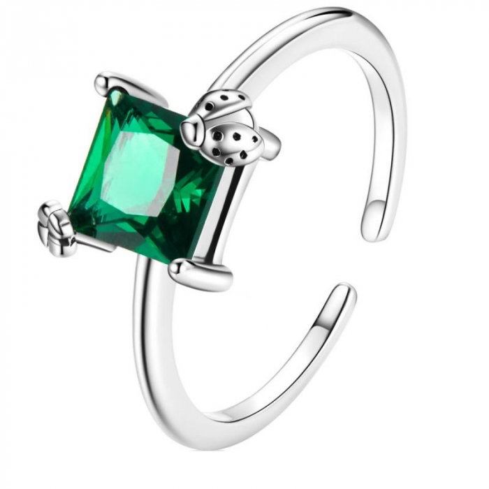 Inel argint reglabil cu gargarita si zirconiu verde [1]