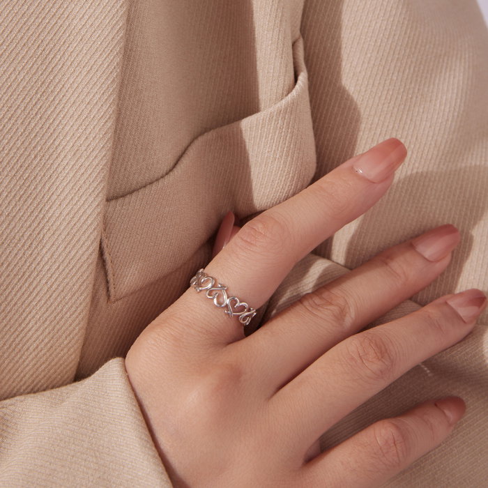 Inel argint reglabil cu inimioare [8]