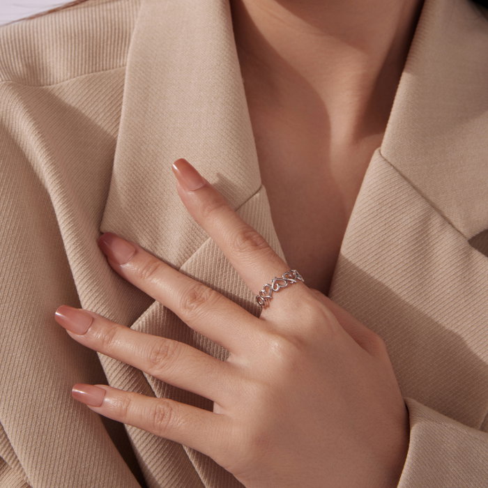 Inel argint reglabil cu inimioare [6]