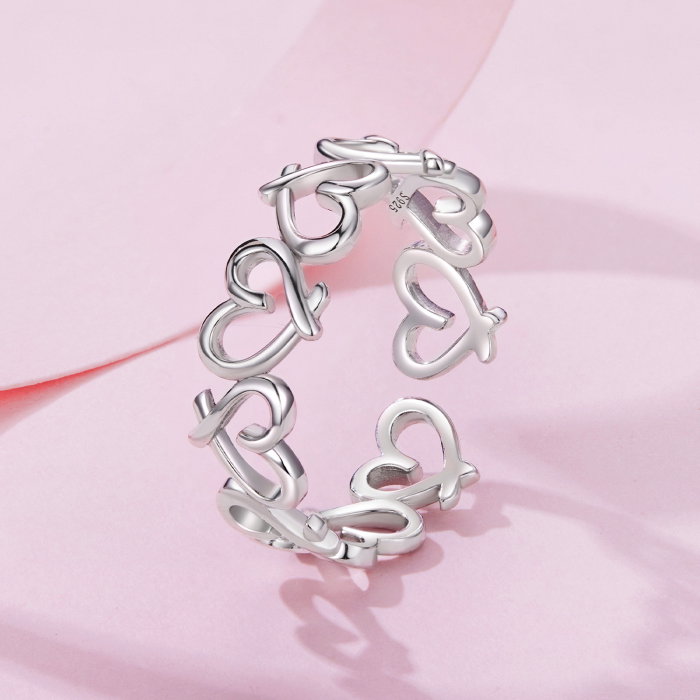 Inel argint reglabil cu inimioare [3]