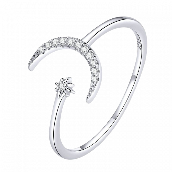 Inel argint reglabil cu luna si luceafarul placat cu rodiu [4]