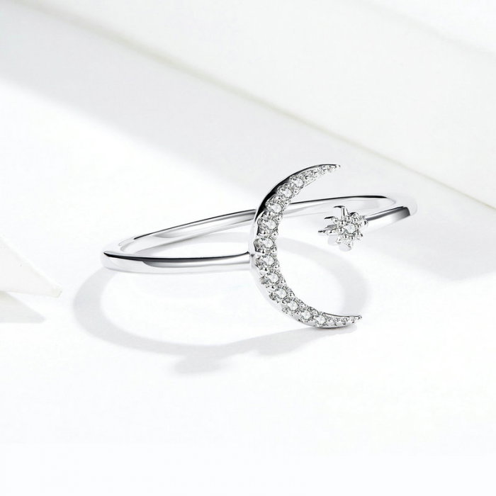 Inel argint reglabil cu luna si luceafarul placat cu rodiu [2]