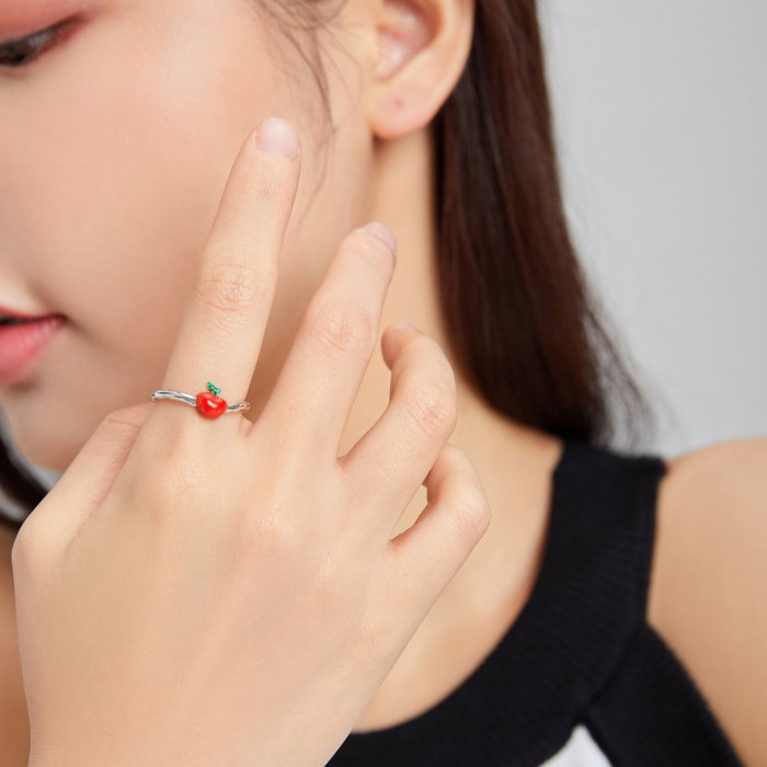 Inel argint reglabil cu mar rosu [5]