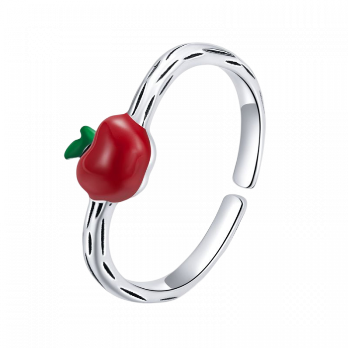 Inel argint reglabil cu mar rosu [1]