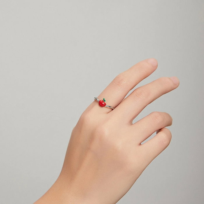 Inel argint reglabil cu mar rosu [3]