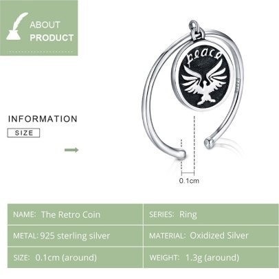 Inel argint reglabil cu mesaj de pace - Peace [4]