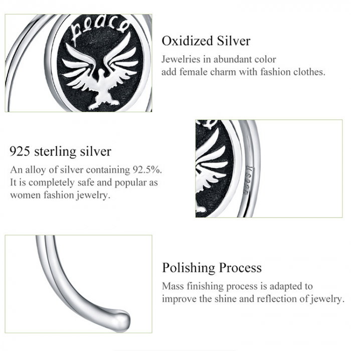 Inel argint reglabil cu mesaj de pace - Peace [5]