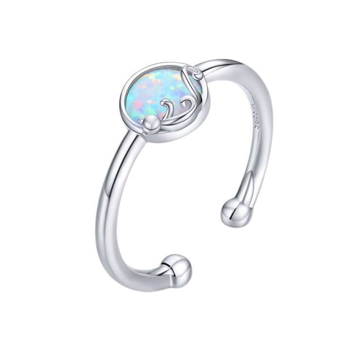 Inel argint reglabil cu opal si pisicuta, placat cu rodiu [1]