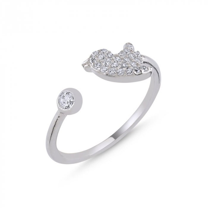 Inel argint reglabil cu pasare si zirconii albe [1]