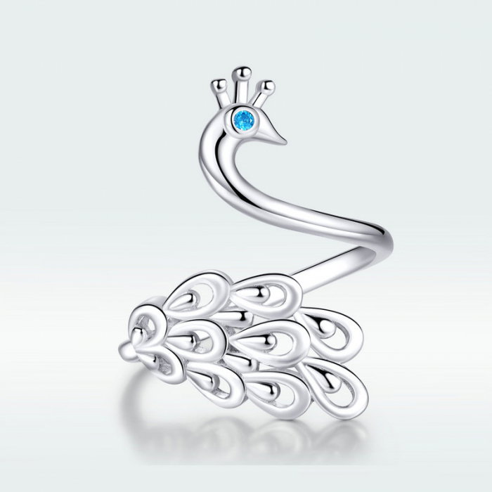 Inel argint reglabil cu paun si zirconiu [8]