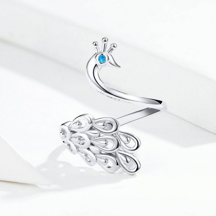 Inel argint reglabil cu paun si zirconiu [5]