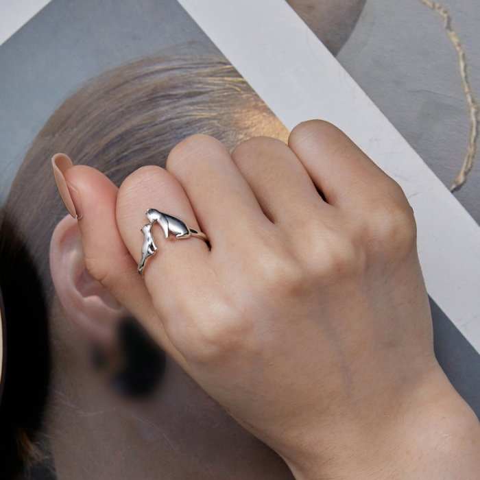 Inel argint reglabil cuplu pisica [6]