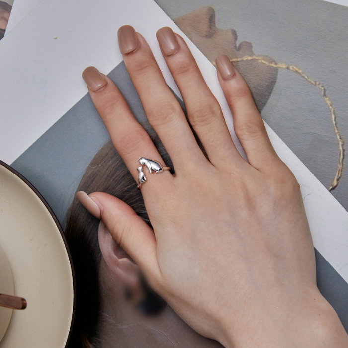 Inel argint reglabil cuplu pisica [4]