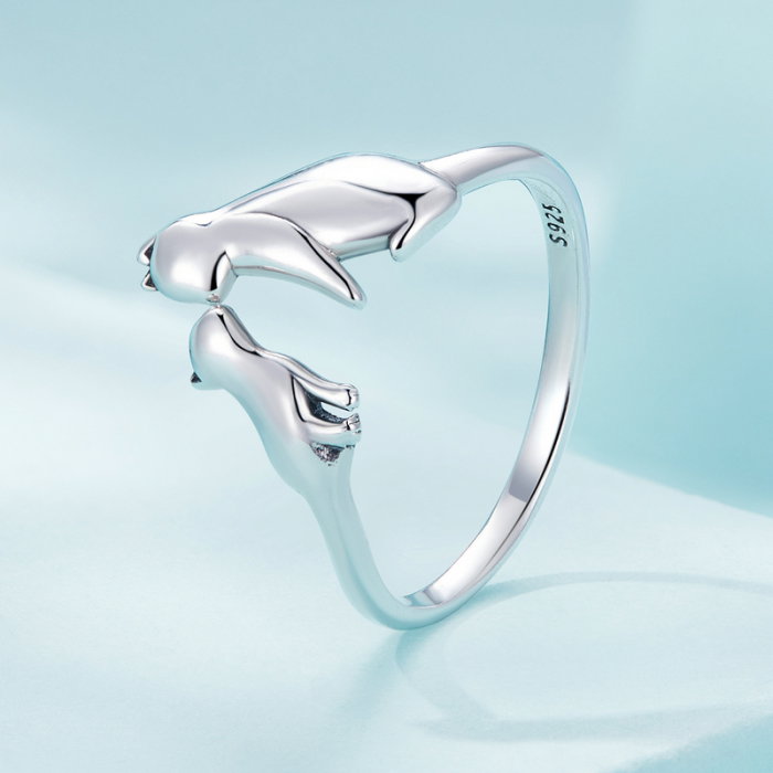 Inel argint reglabil cuplu pisica [3]