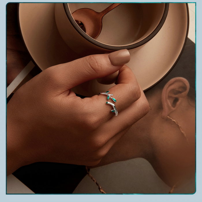 Inel argint reglabil frunze [12]