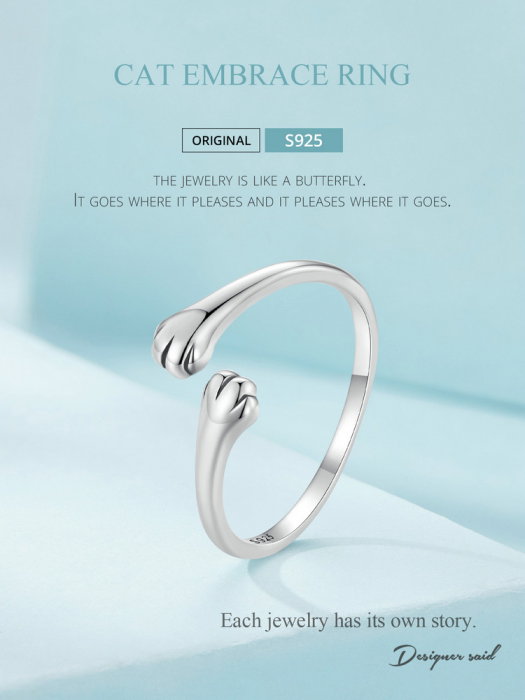 Inel argint reglabil imbratisare de pisica [13]