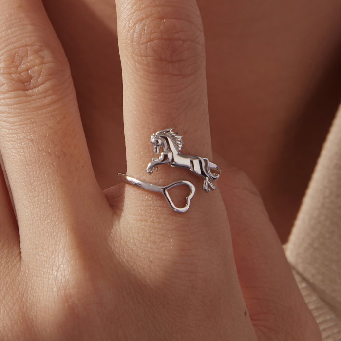 Inel argint reglabil inimioara si calut [2]