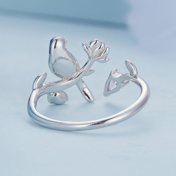 Inel argint reglabil pasare si floare [4]