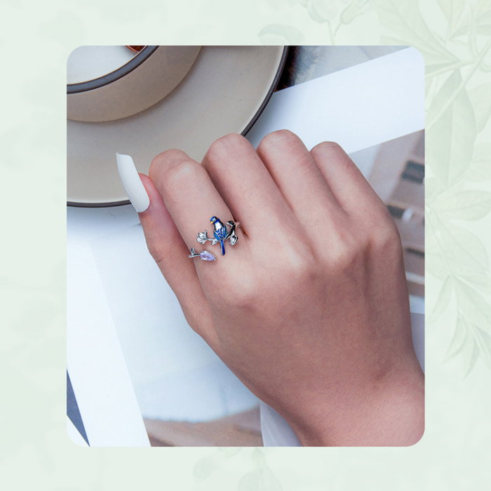 Inel argint reglabil pasare si floare [8]