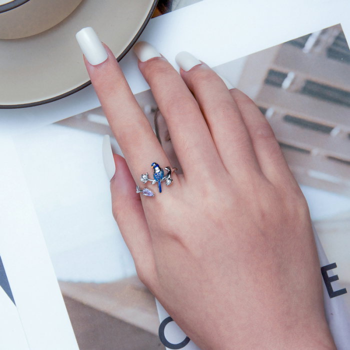 Inel argint reglabil pasare si floare [6]