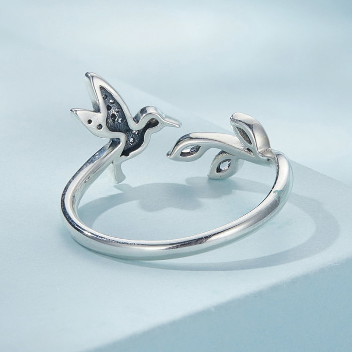 Inel argint reglabil pasare colibri si floare [6]