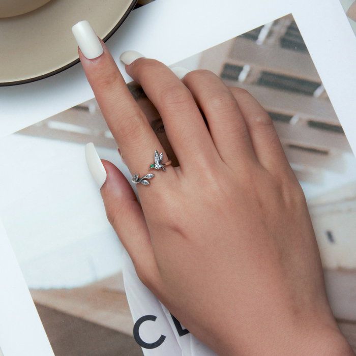 Inel argint reglabil pasare colibri si floare [2]