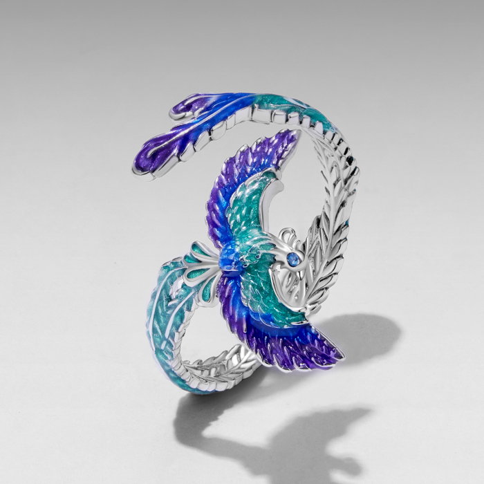 Inel argint reglabil pasarea phoenix cu Zirconia [3]