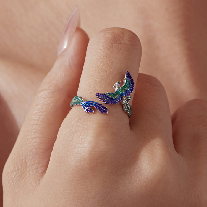 Inel argint reglabil pasarea phoenix cu Zirconia [4]