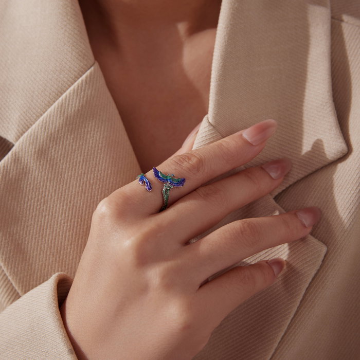 Inel argint reglabil pasarea phoenix cu Zirconia [8]