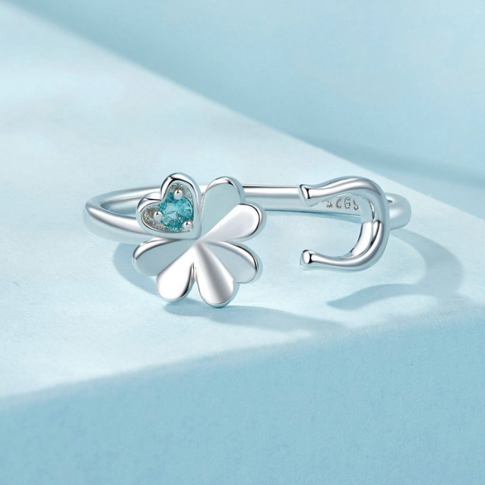 Inel argint reglabil potcoava si trifoi cu patru foi [5]